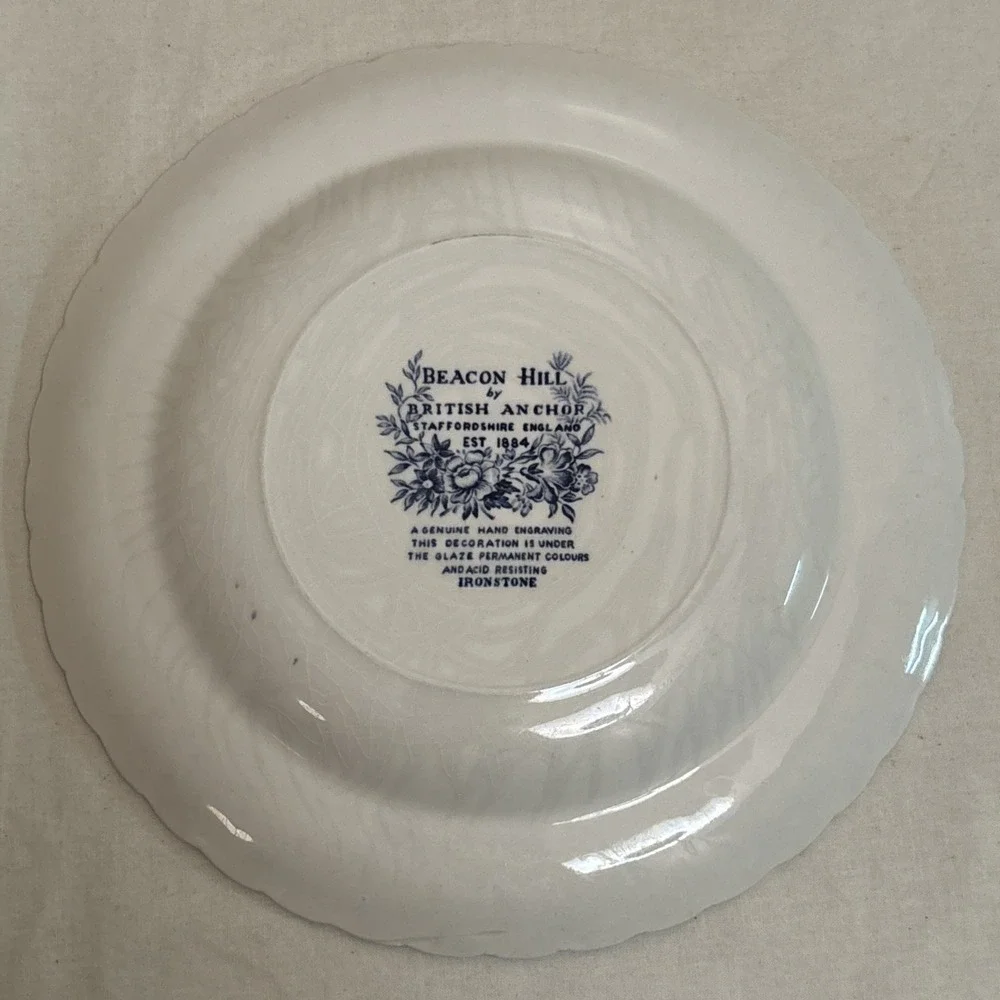 Staffordshire Beacon Hill by British Anchor Blue Salad Plates 8” - Set of 4